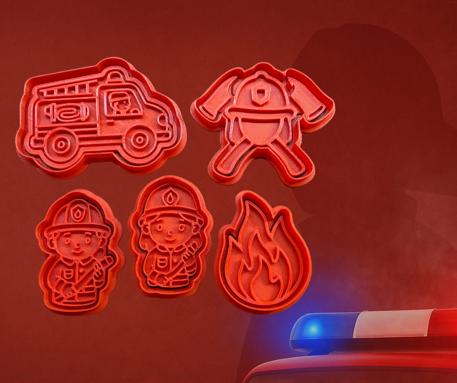 Firefighter Cookie Cutter & Stamp Set (5 pcs)