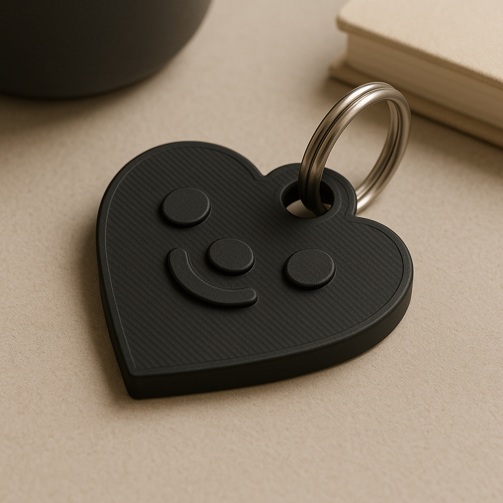3D Printed Heart Shaped Smile Face Keychain in Multiple Colors - Durable PLA Material