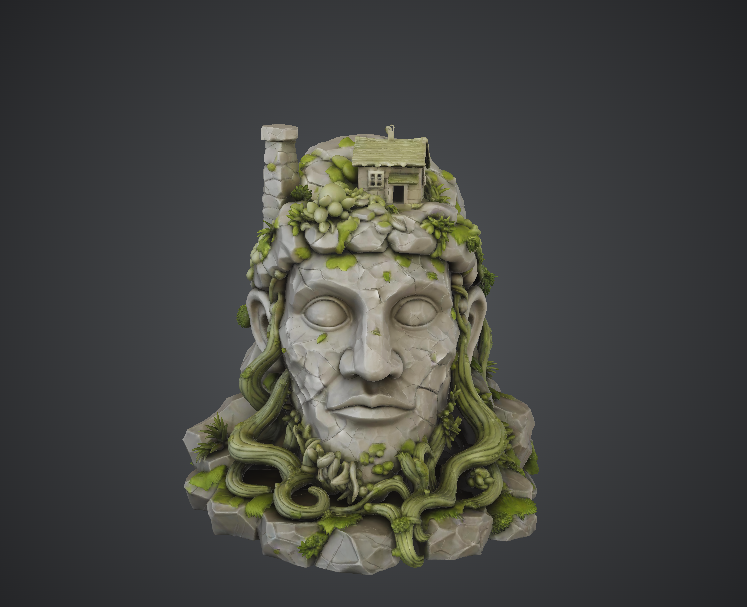 Ancient Forest Guardian Head – Overgrown Stone Ruin