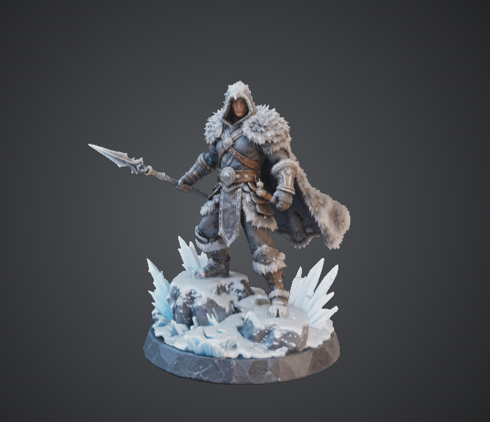 Frozen Tundra Hunter – Fur Cloaked Ice Warrior with Spear