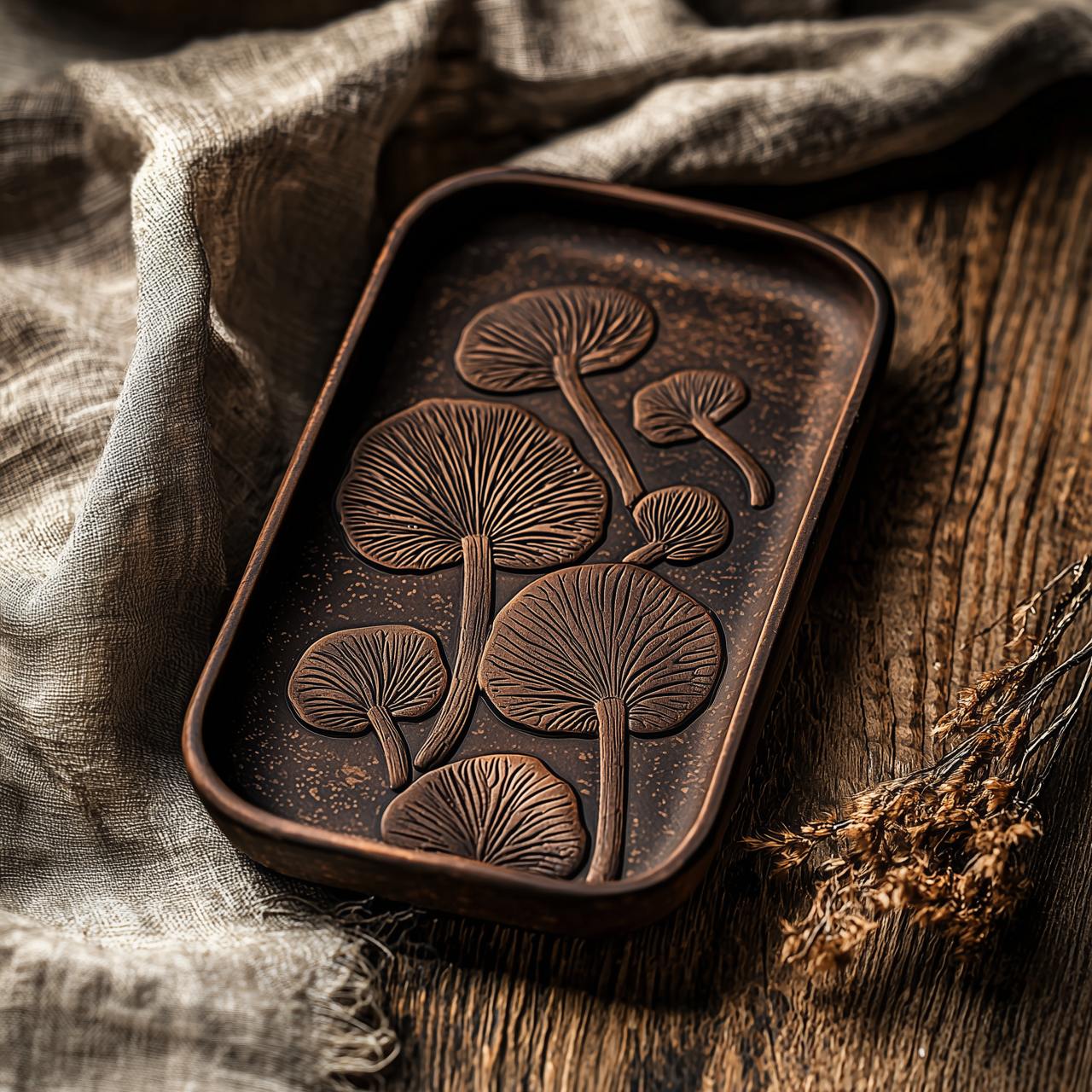 Mushroom Tray with Detailed Embossed Design