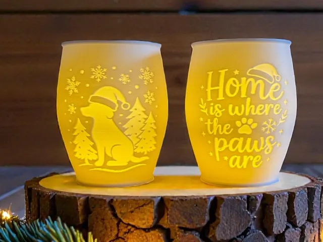 Christmas Lithophane Tealight Lamp Dog Inverted