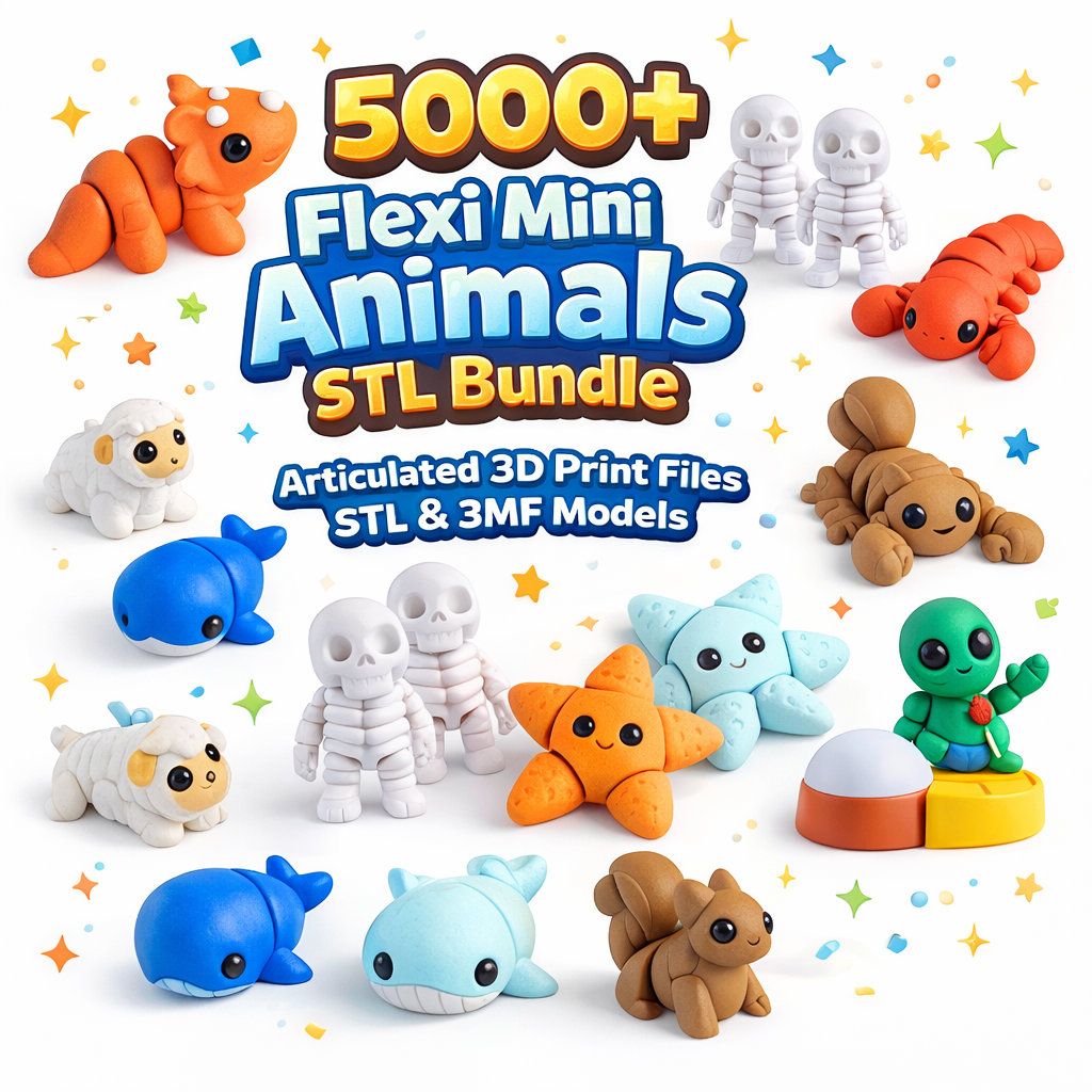 5000+ Flexi Animals STL & 3MF Bundle – Print-in-Place Mini Animals & Keychains for 3D Printing (Digital Download)