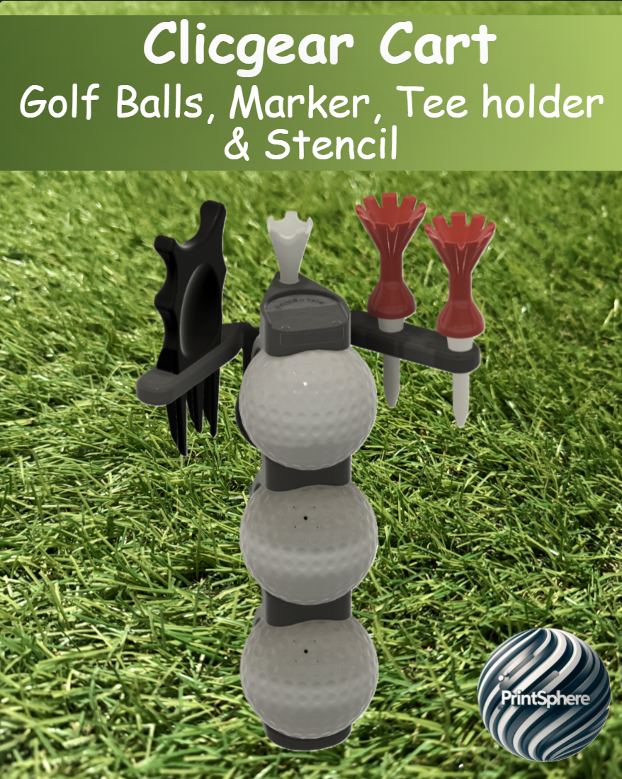 Golf - Golf Ball Holder - Clicgear cart accessory - holds divot fixer, tee and ball marker and with line stencil