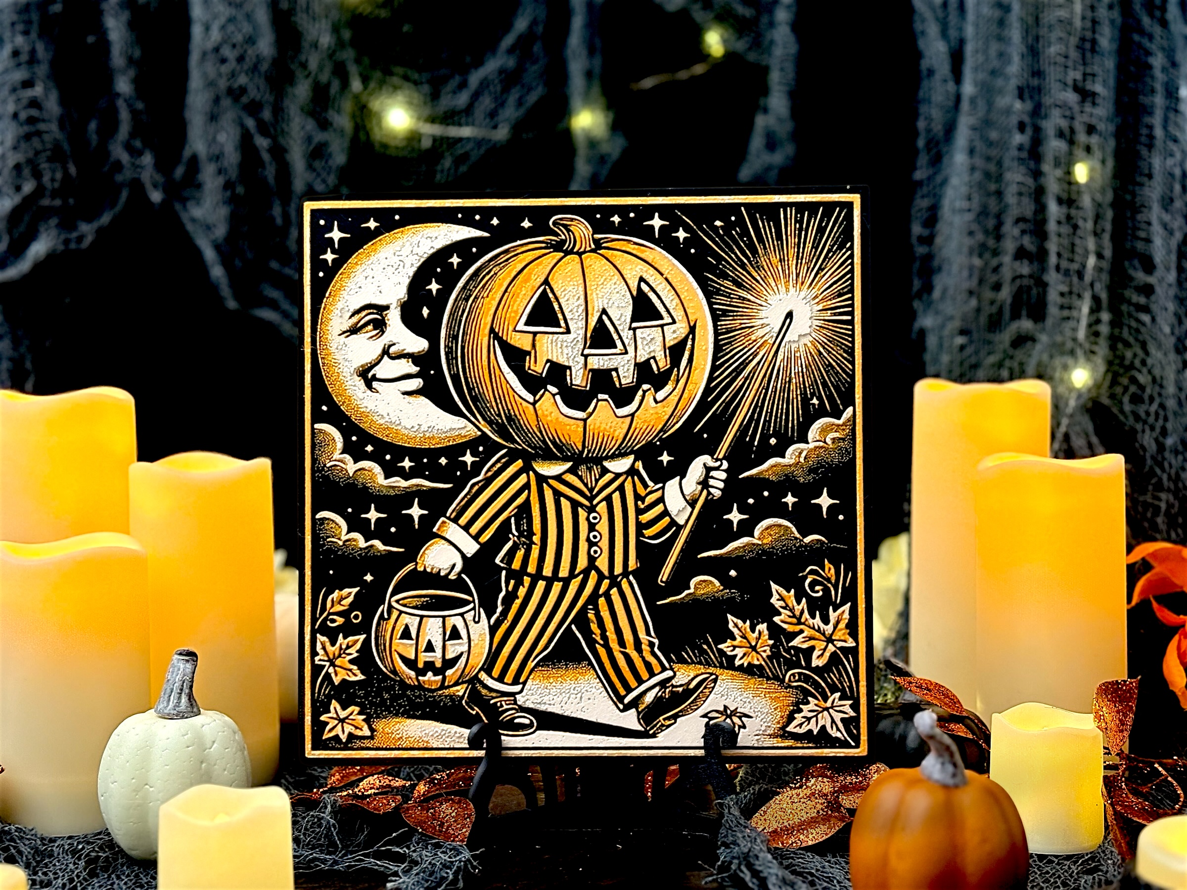 “Spark & Spirit” – Classic Halloween - Jack 2 - Vintage Pumpkin Parade Hueforge Halloween Art Piece