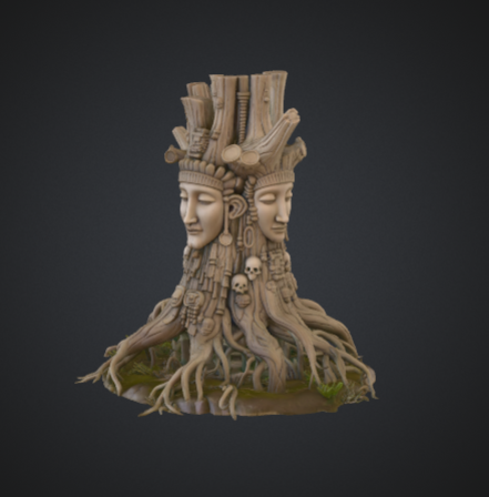 Twin Spirit Tree Totem – Mystical Forest Guardian