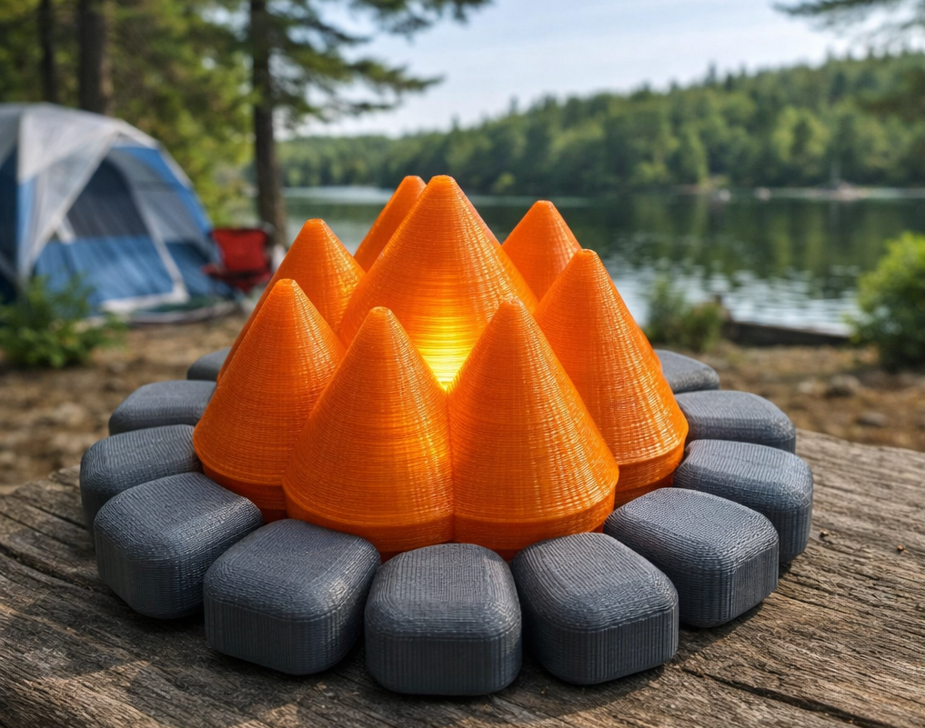 Campfire Pit with Rocks Ring - LED Tealight -  Outdoor Miniature Decor