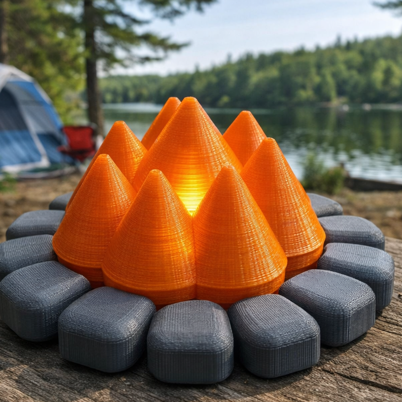 Campfire Pit with Rocks Ring - LED Tealight - Outdoor Miniature Decor ...