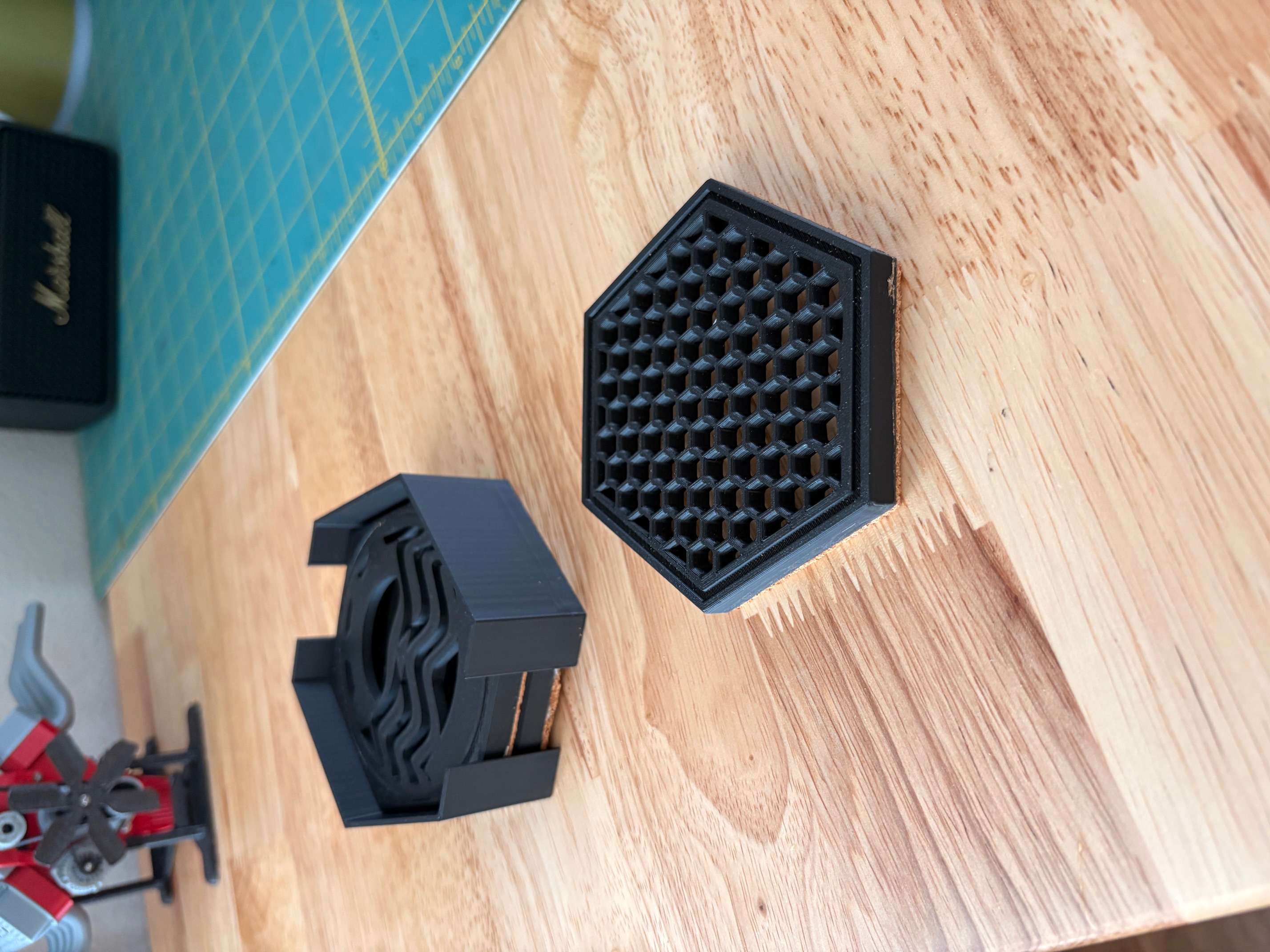 Three design hexagon coaster set