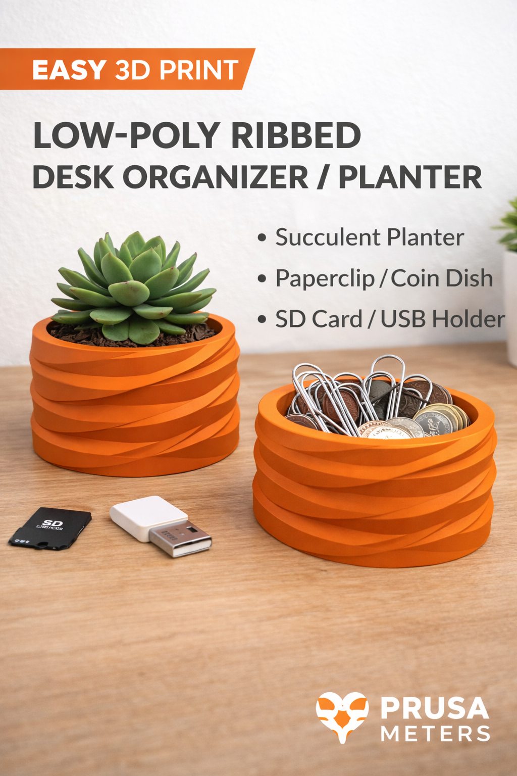 Low-Poly Ribbed Desk Organizer / Succulent Planter