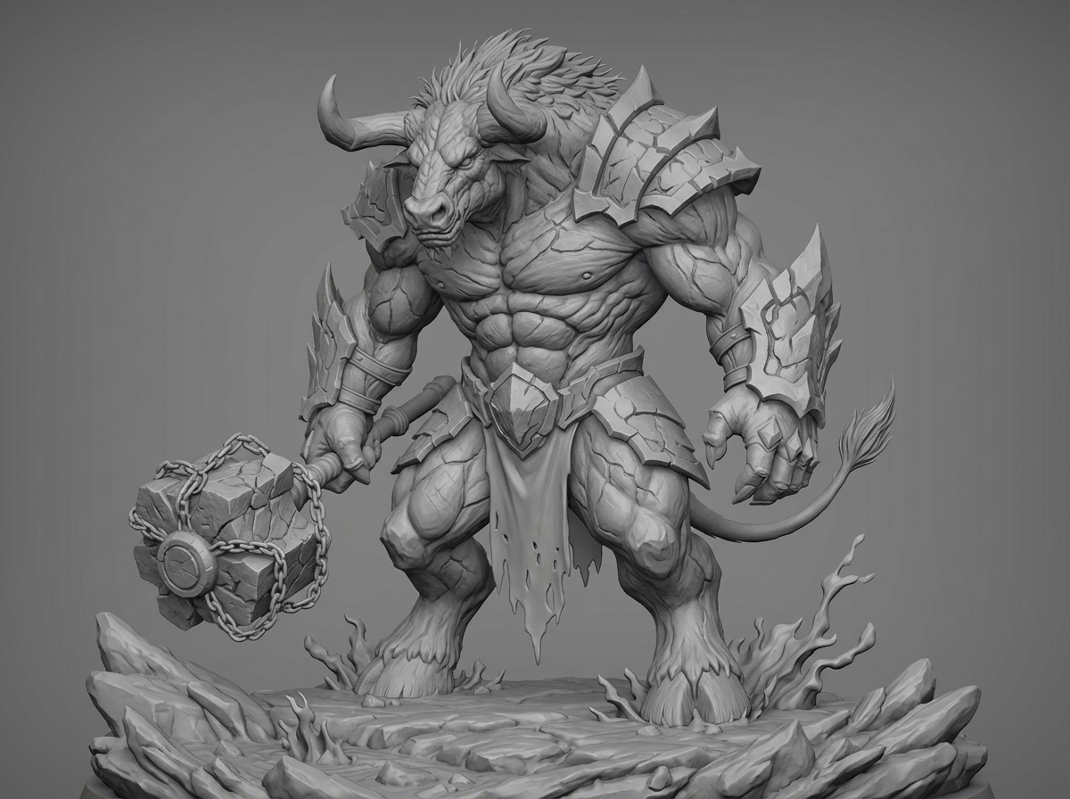 Bull with axe