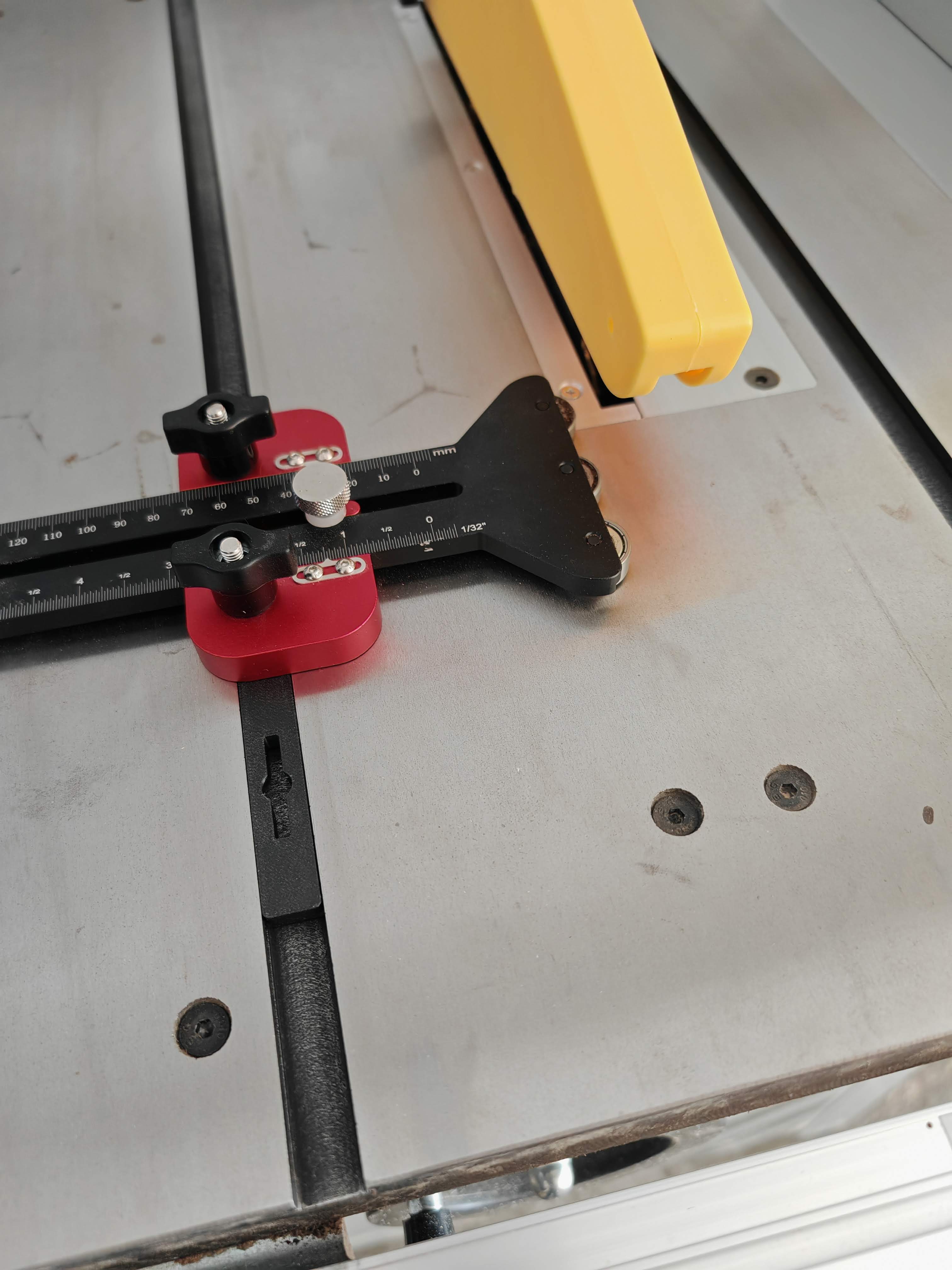 Holzmann TS250 metric slider with 54mm hole spacing for thin rip jig/feather board