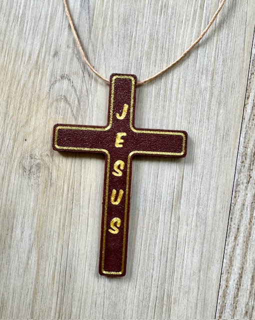necklace pendant Jesus cross in wooden optic, Jesus Kreuz Kettenanhänger