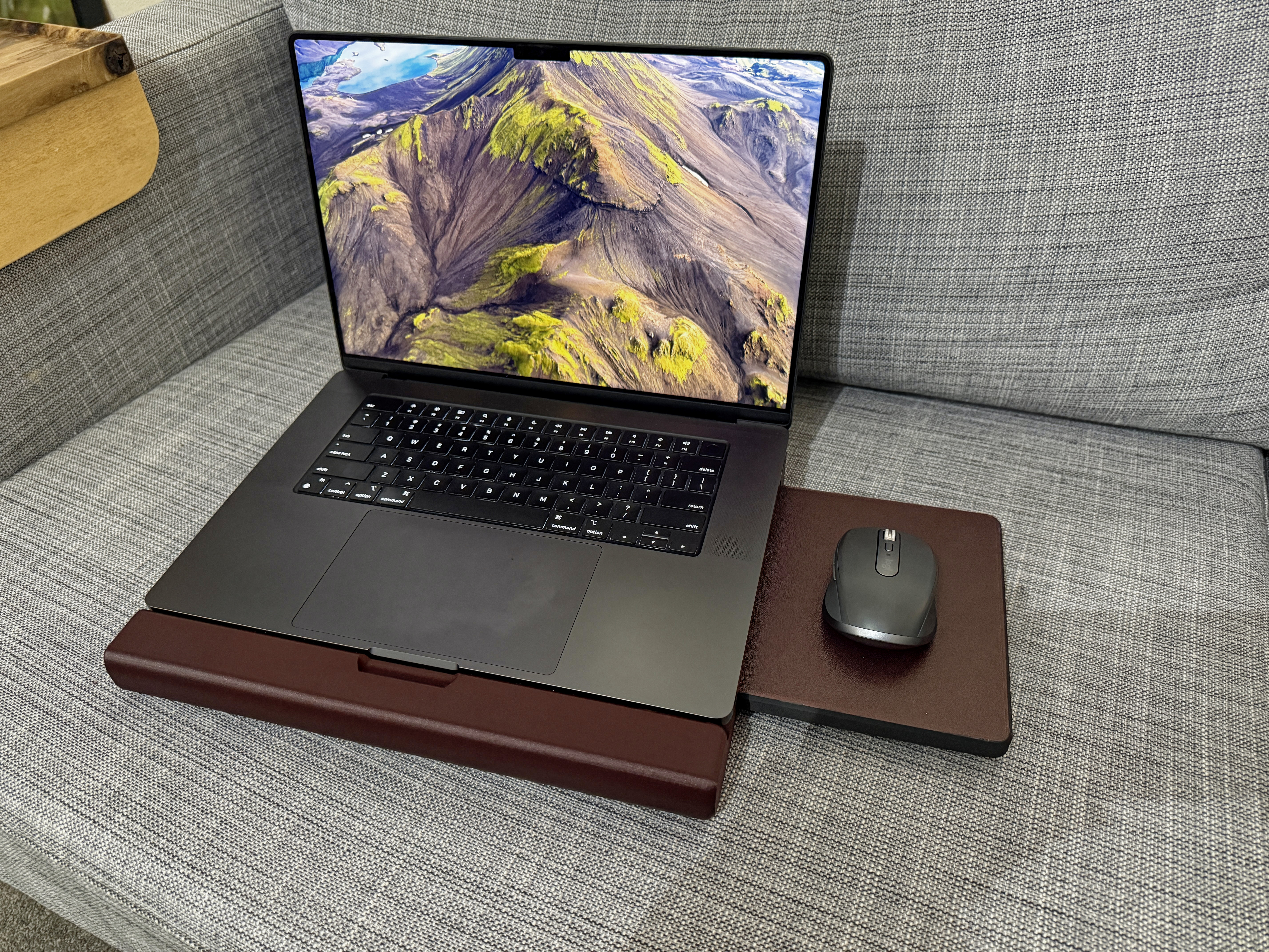 Laptop desk/rest for Macbook Pro 16"  with slide out mouse mat