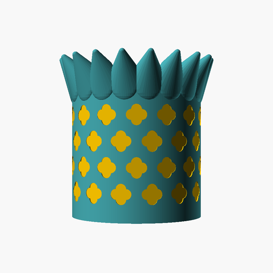 Sunflower Pen Cup — Petal Crown + Gothic Quatrefoil Body