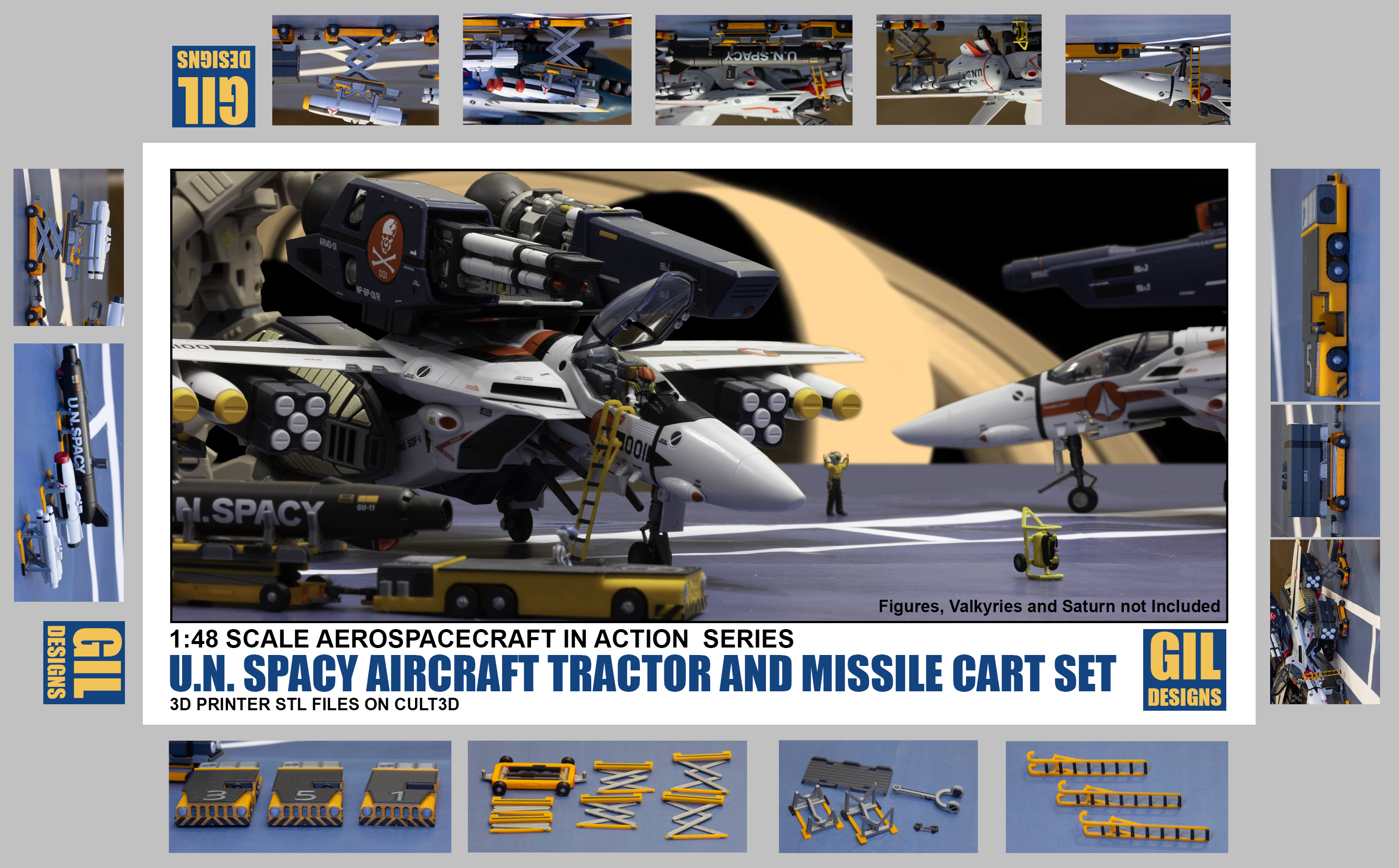 Aircraft Tractor, Missile Carts and Deck Equipment for 1:48 DX Chogokin Macross VF-1 Valkyrie