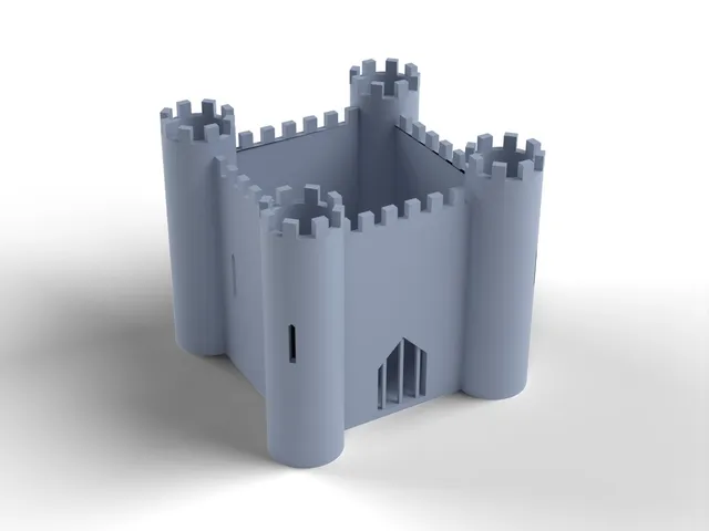 Castle Pen Pot - Medieval Keep Desk Tidy with Four Tower Pots, No Supports (OpenSCAD)