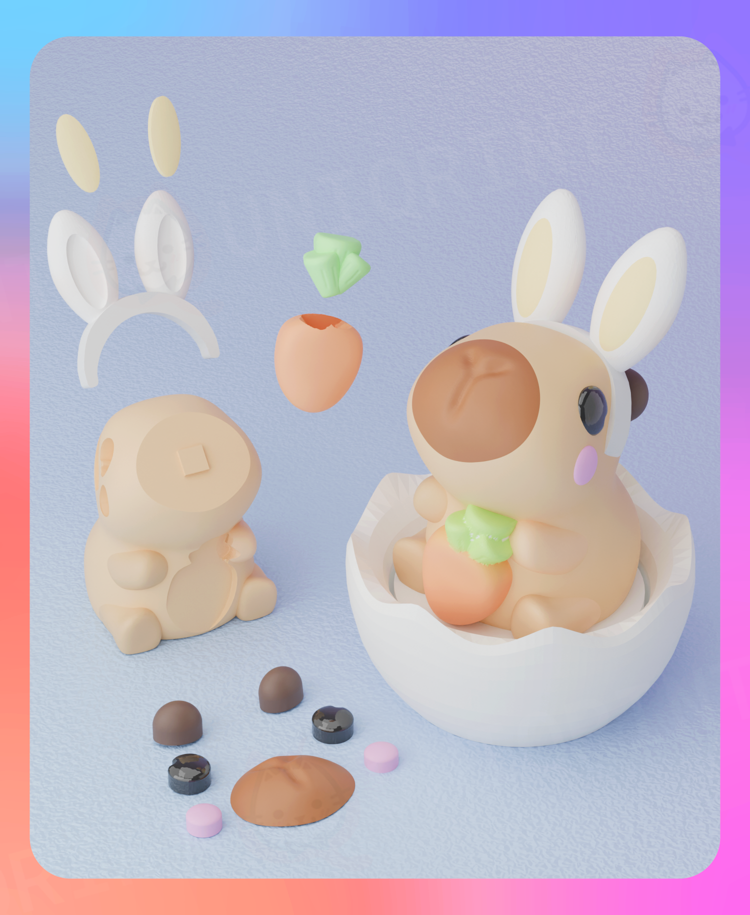 Capybara Bunny Ear Clicker & Keychain (Separated Parts)