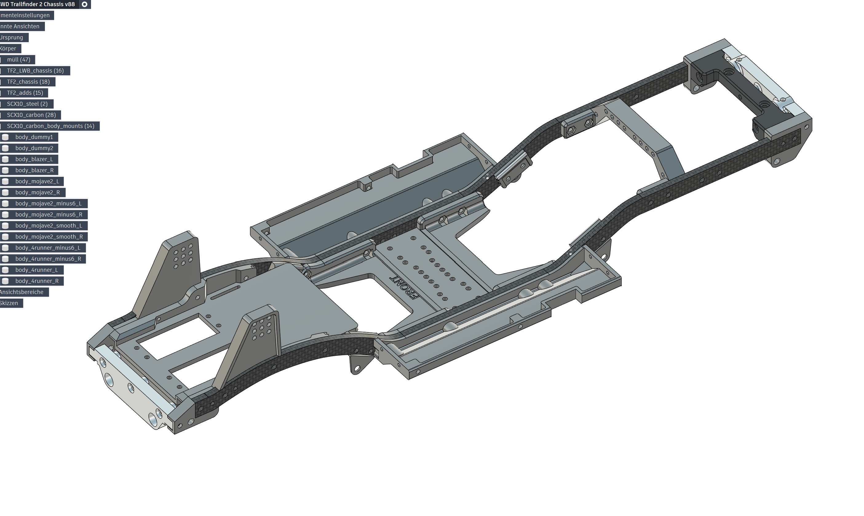 Custom Trail Finder 2 Chassis based on SCX10 Carbon Rails / Wheelbase 11,2" (284mm)