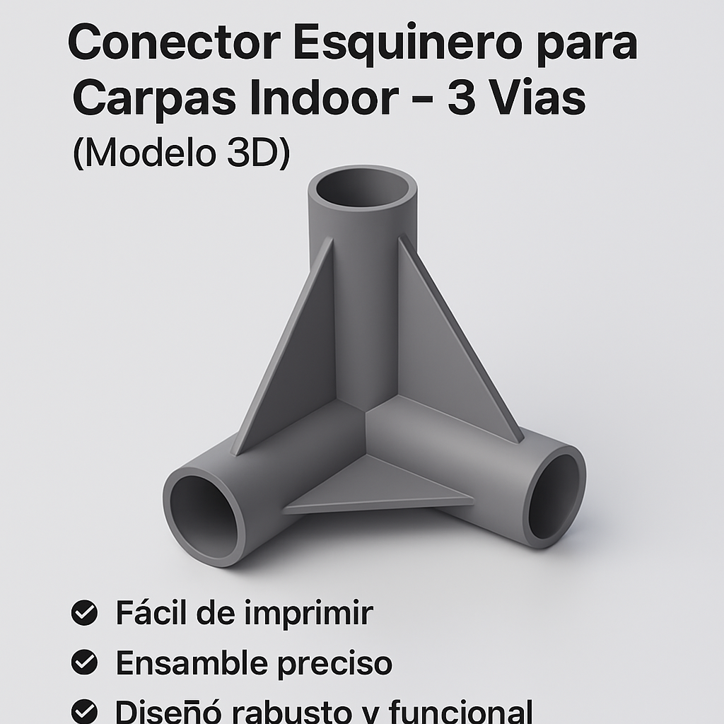 Conector Esquinero para Carpas Indoor – 3 Vías (Modelo 3D)