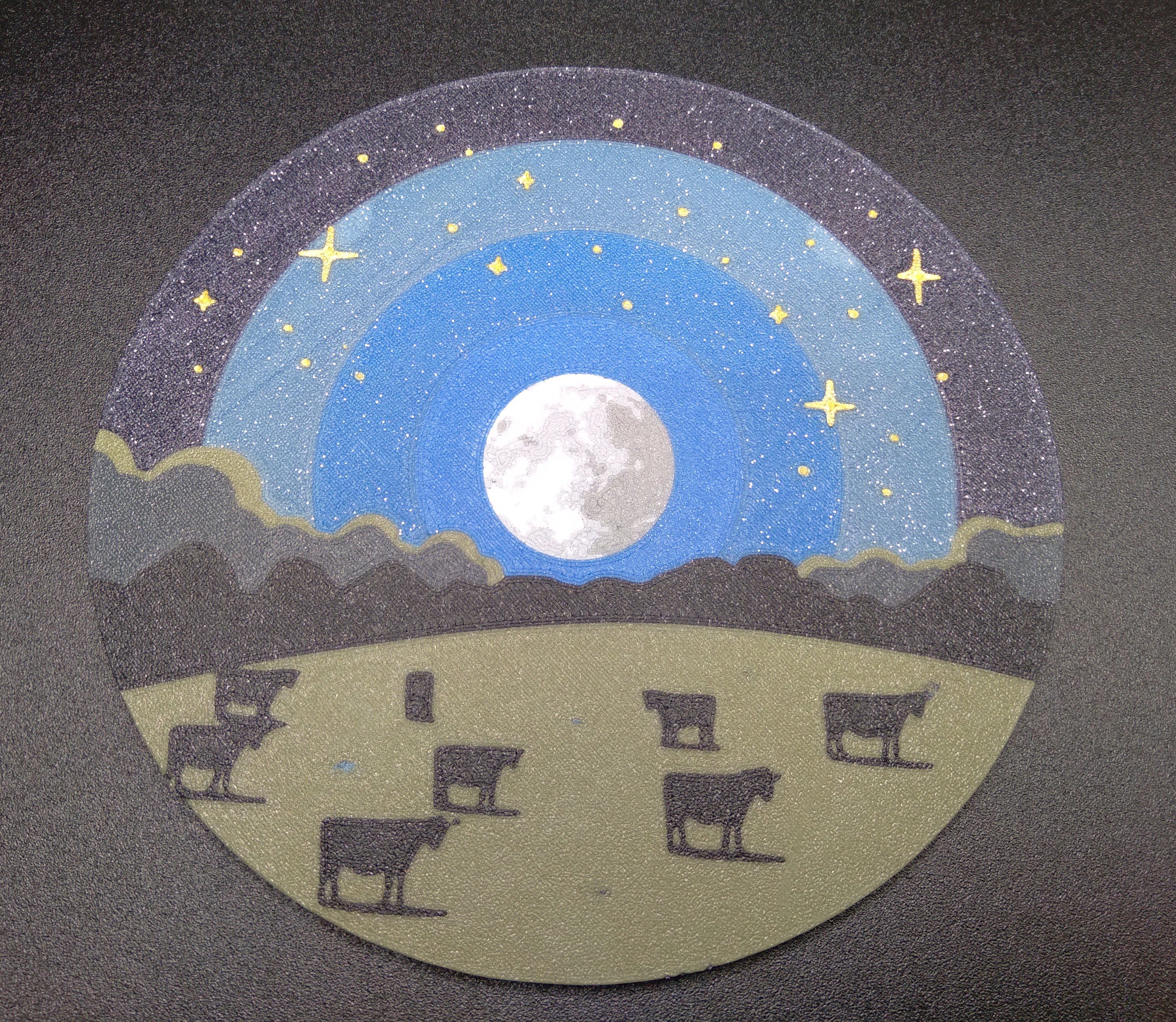 Cows In a Field at Night lit by the Moon