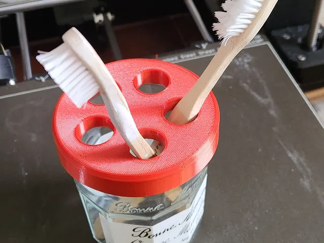 Toothbrush holder jar lid for Bonne Maman preserves jars