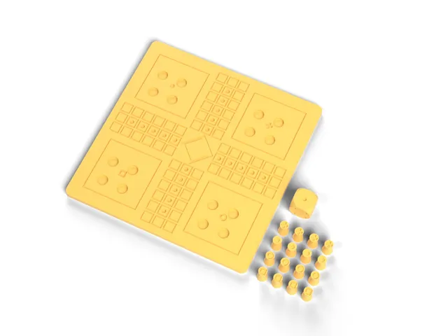Pocket Ludo - Travel Ludo Board with 16 Pawns and a Die, No Supports (OpenSCAD)