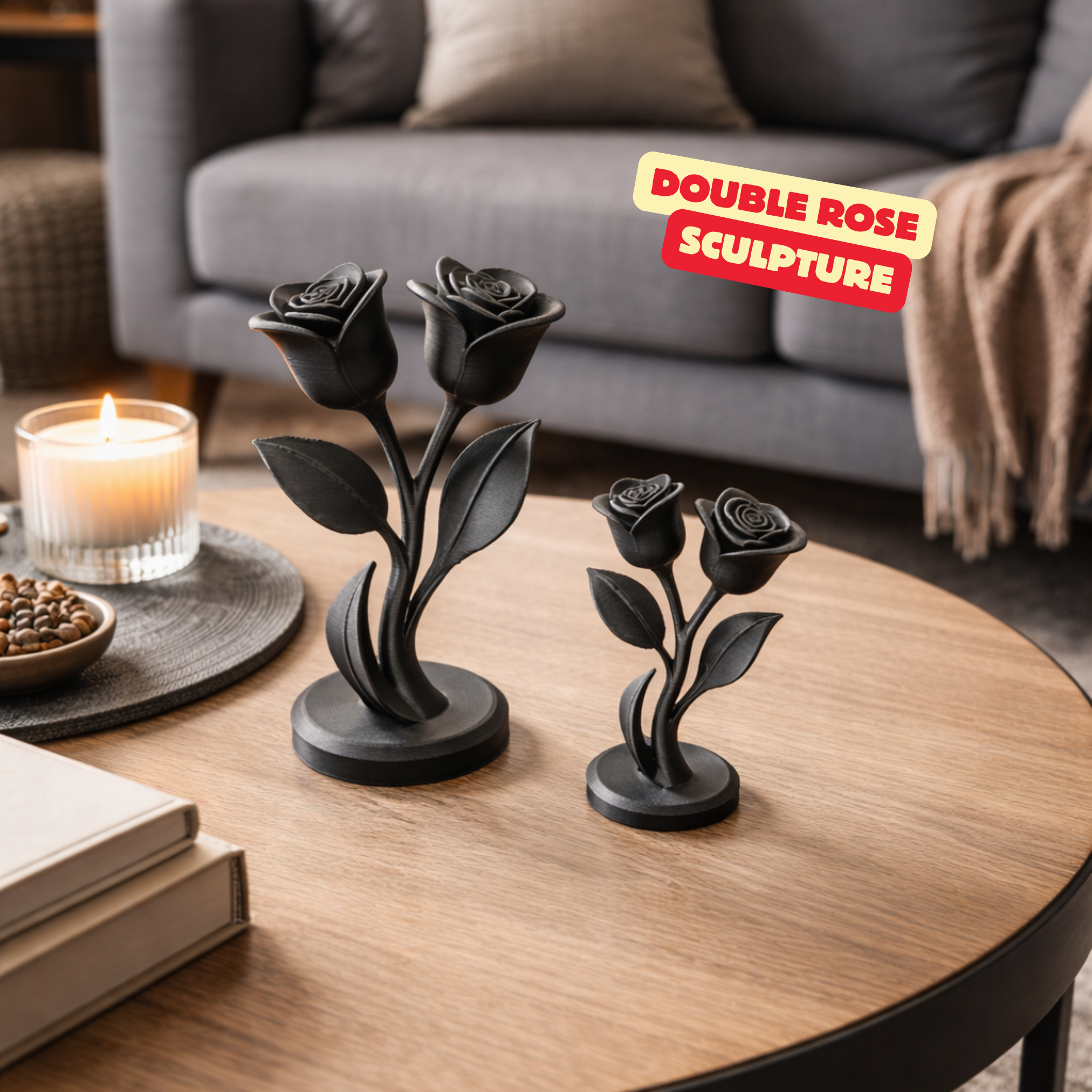 DOUBLE ROSE SCULPTURE / MODERN HOMEDECOR / VALENTINES DAY IDEA / MOTHERSDAY IDEA