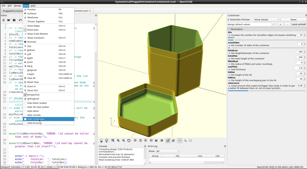 Miniatura 5 do modelo 3D Customizable Symmetrical Pluggable Container