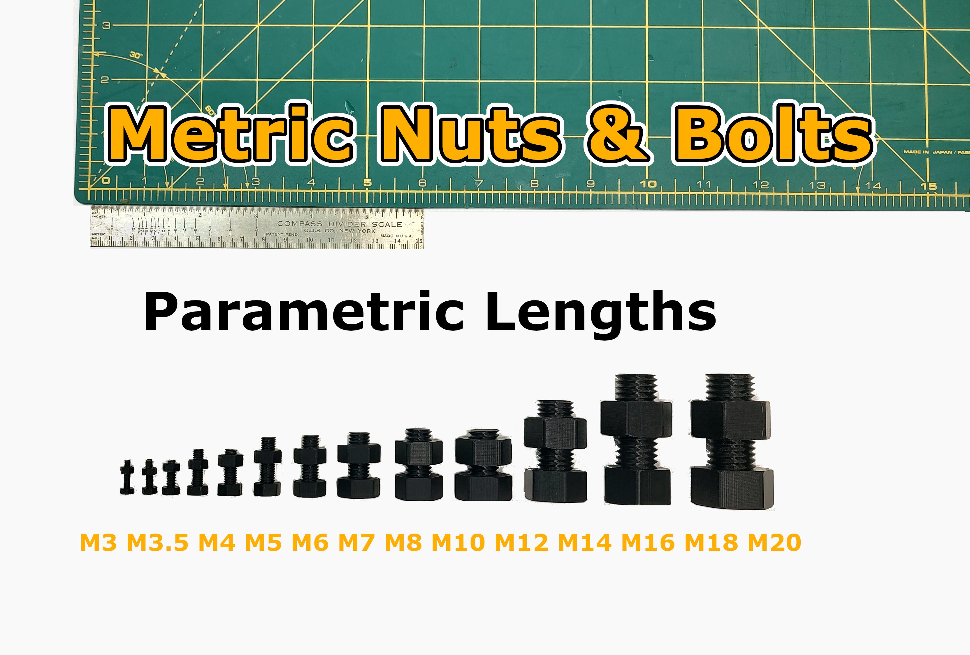 Metric Nut and Bolt Collection (Parametric Length, M2 through M20)