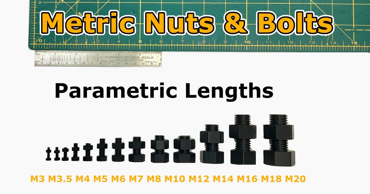 Metric nut and bolt collection parametric length m2 through m20 by