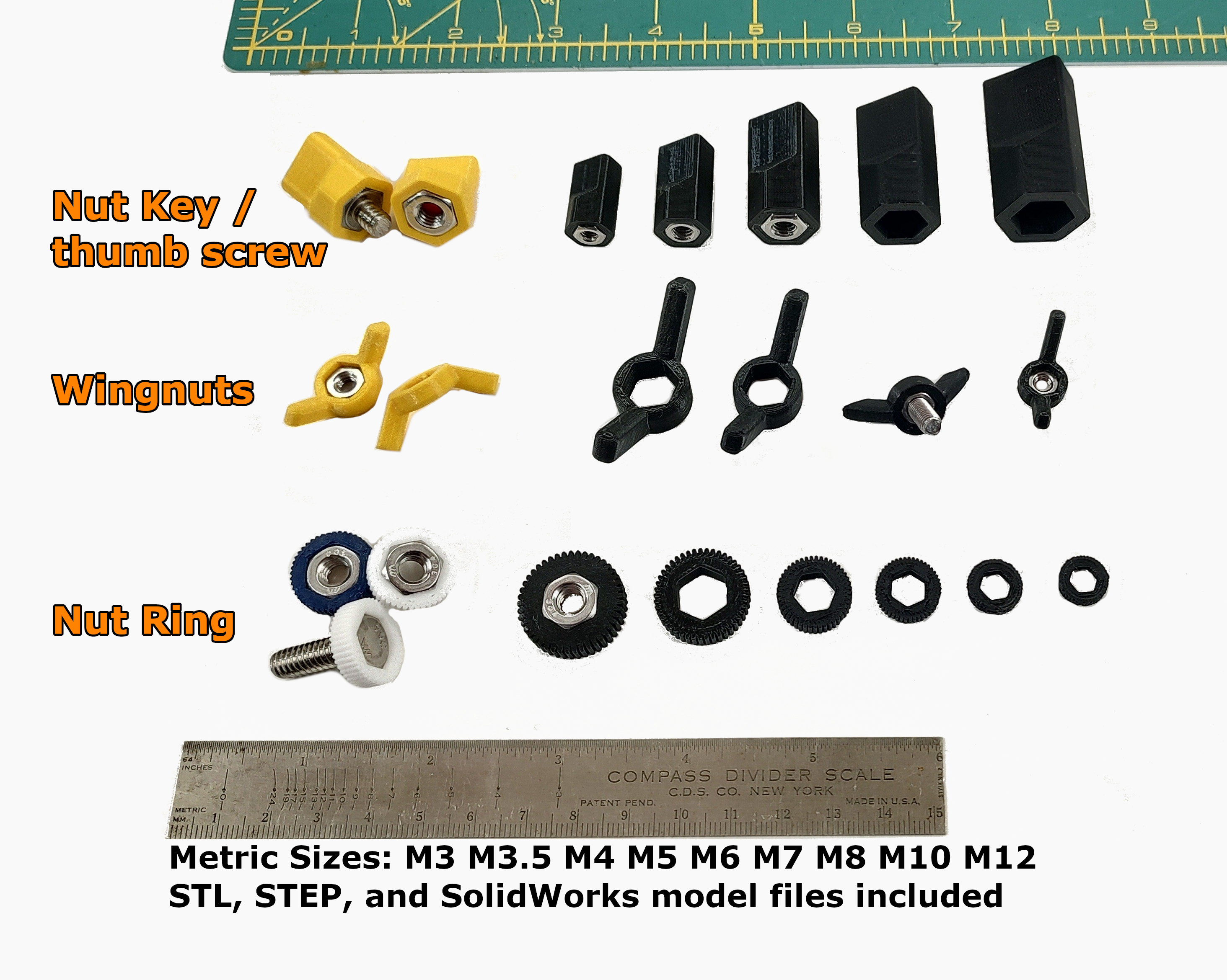 Nut and Bolt Adapters (wing nut, thumb screw, nut ring) Metric Sizes