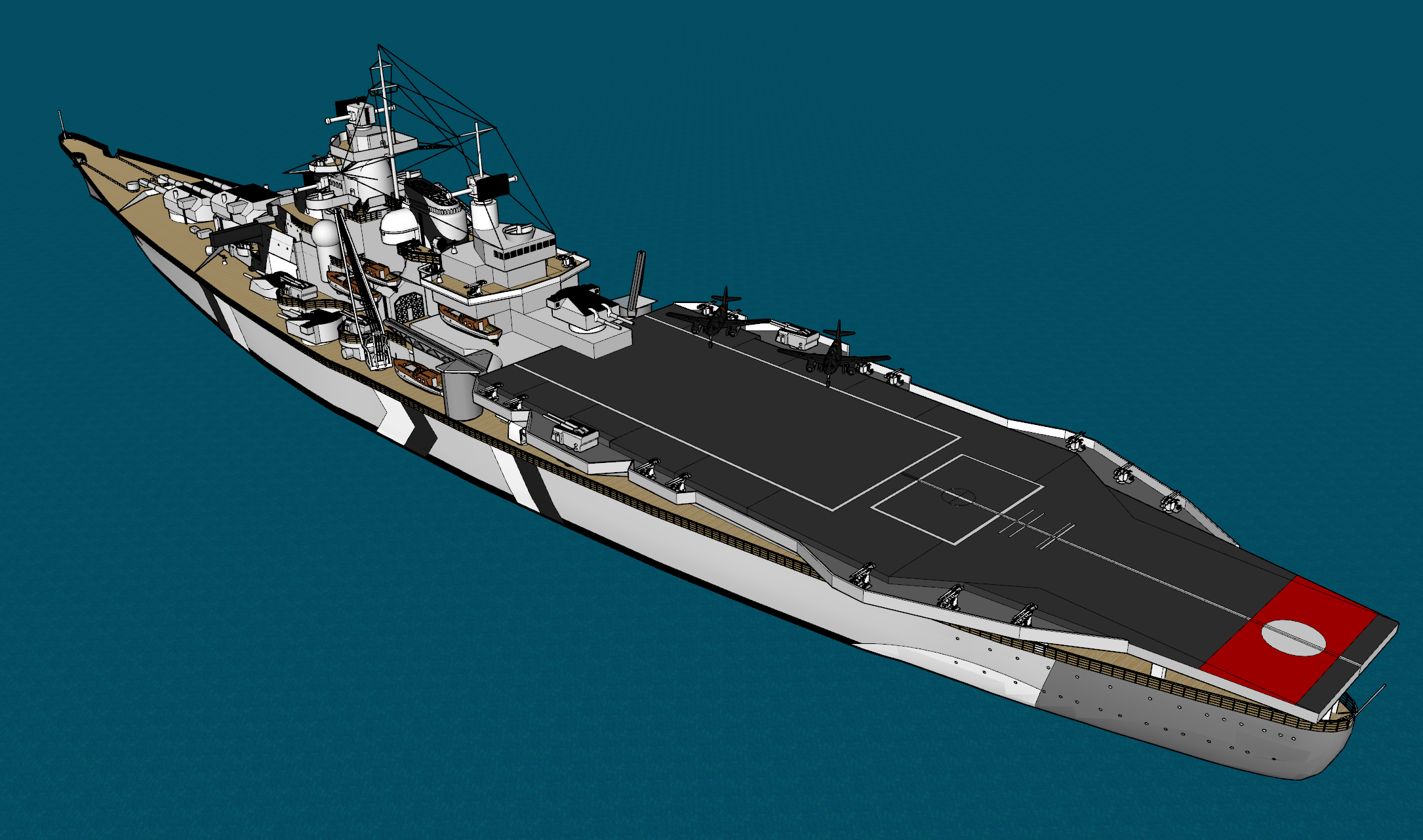 German Battleship Bismarck Hybrid Aircraft Carrier Concept