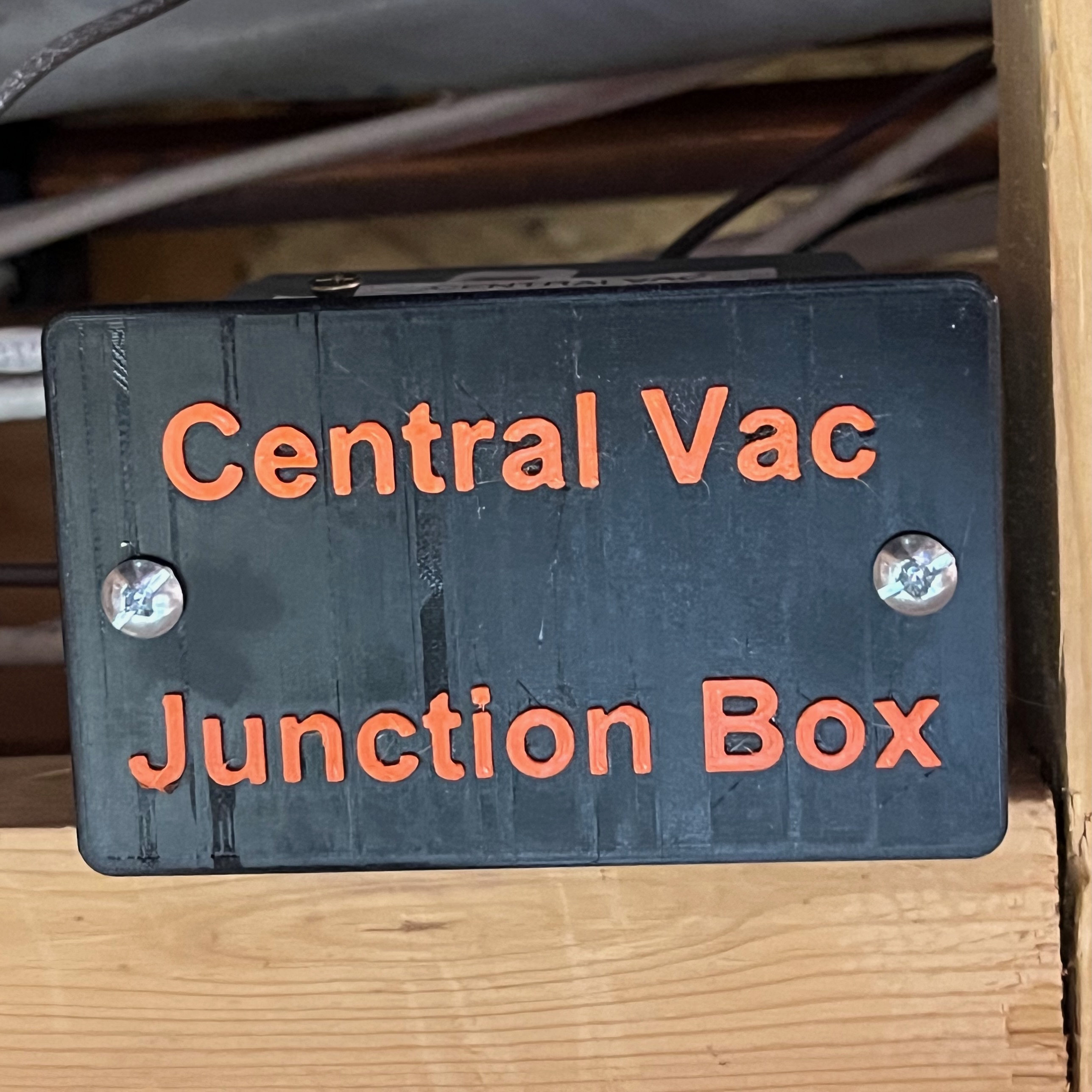 Electrical Box Cover with label "Central Vac Junction Box" by mscalora