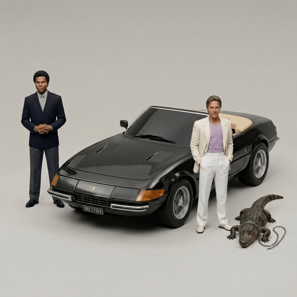 Miami Vice - Crockett, Tubbs, Elvis & Ferrari 365 GTS/4 Daytona Spyder - 1984