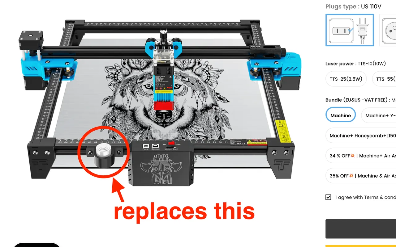 Improved holder for TwoTrees Laser ＂Focus Assist Metal Column