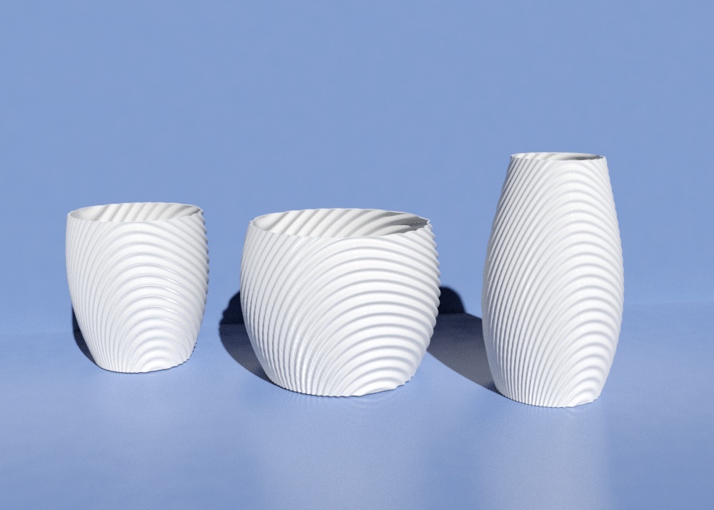 Wavy organic bowl, cups, vase and flower pot.