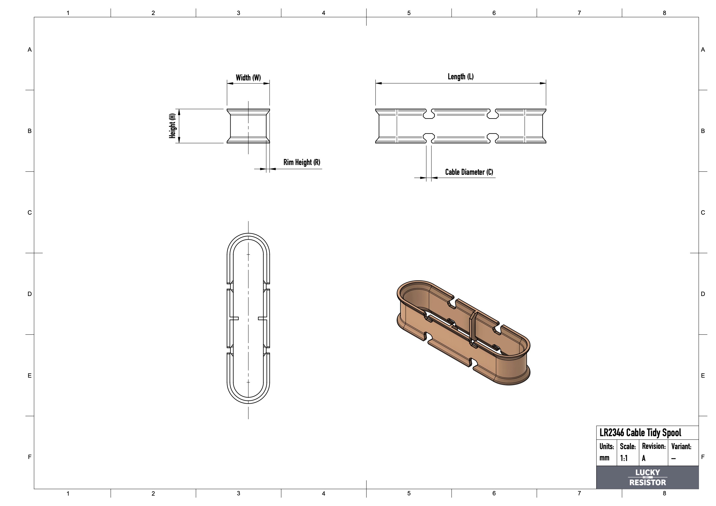 Cable Tidy Spool, for ⌀3.0mm Cables, 128 Sizes by Lucky Resistor