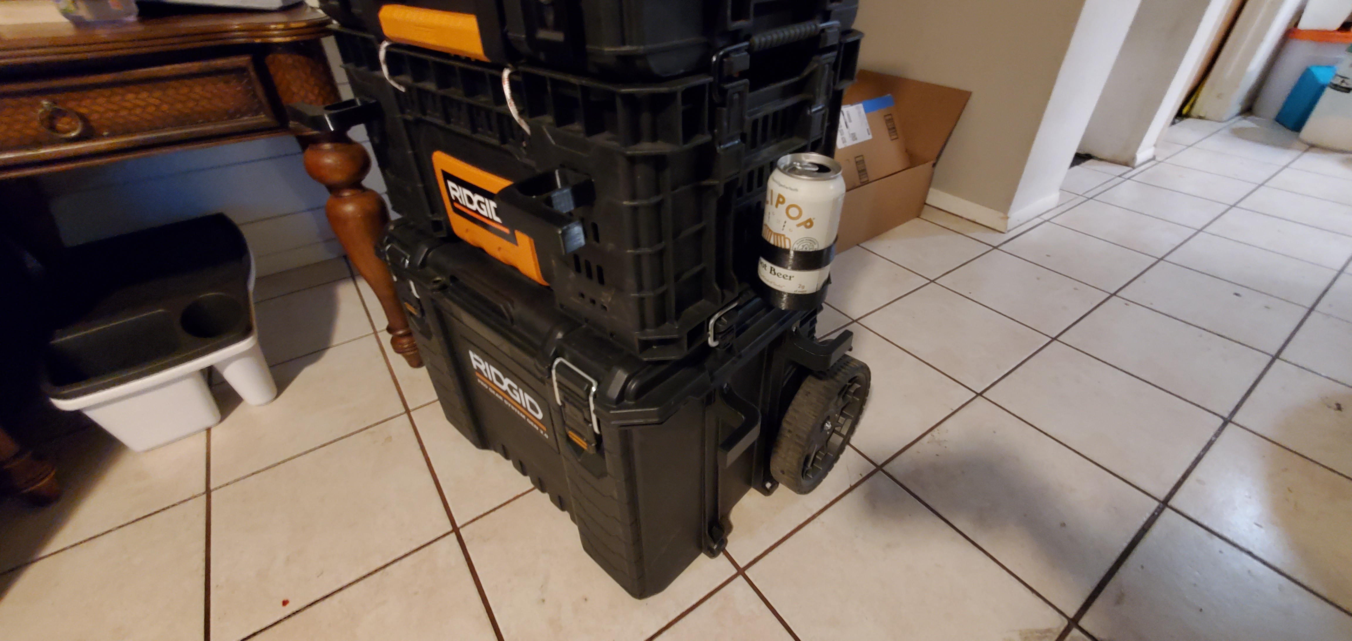 soda  or spray can holder for ridgid modular crate