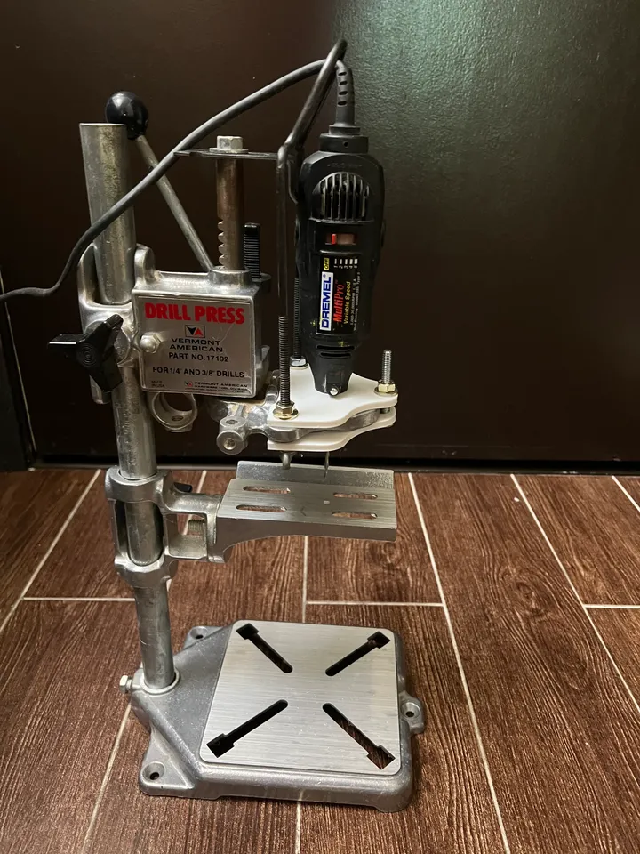 DIY 3D printed desk drill press for a rotary tool (Dremel or