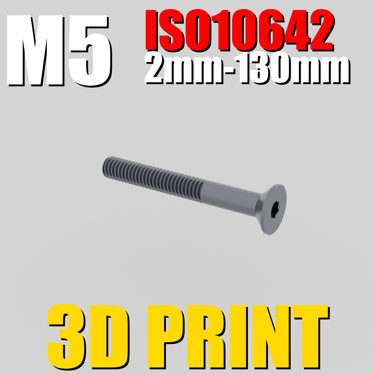 ISO10642 M5 | 2mm-130mm | Tuerca y Tornillos .STL | 3D-print optimized