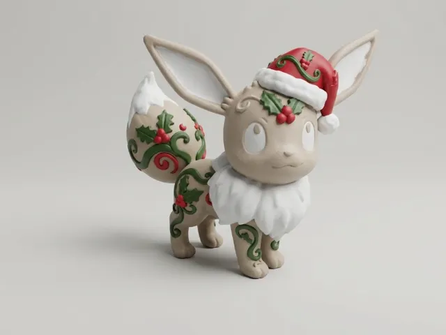 Christmas Eevee – Santa Hat & Festive Ornament Figurine