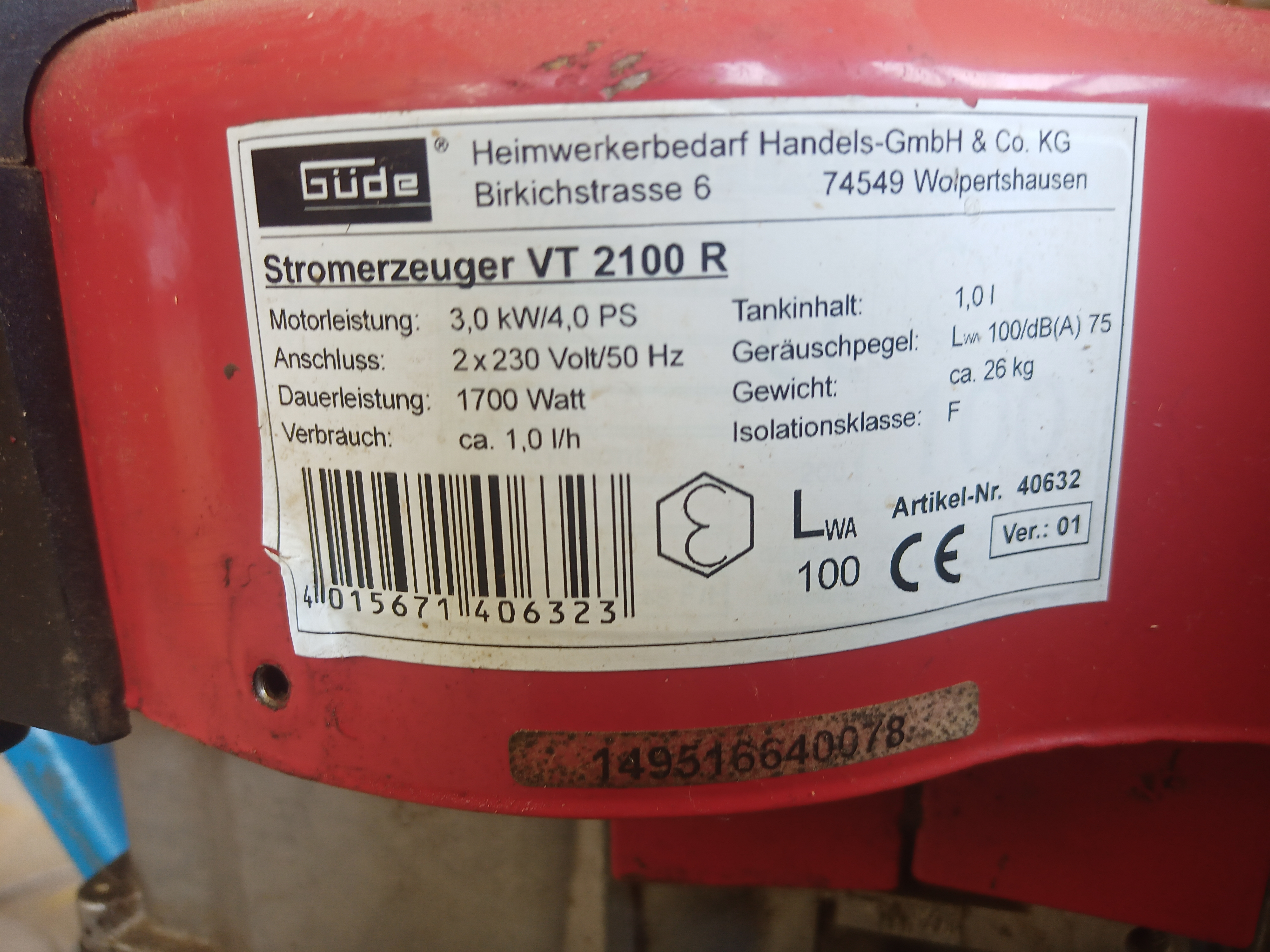 Ölstab Verschluss für Güde Stromerzeuger vt 2100 r