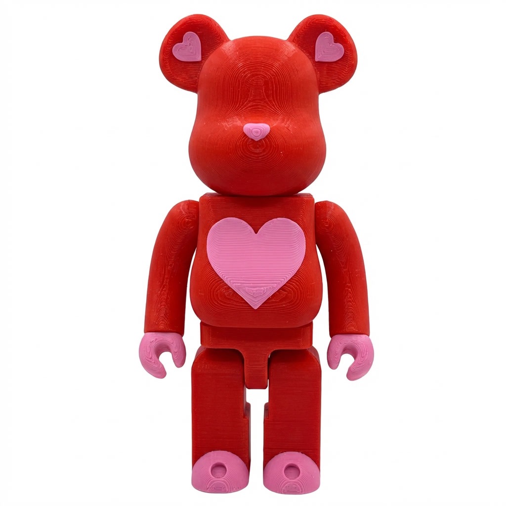 White Heart Brick Bear – Minimalist 3D Print Figure