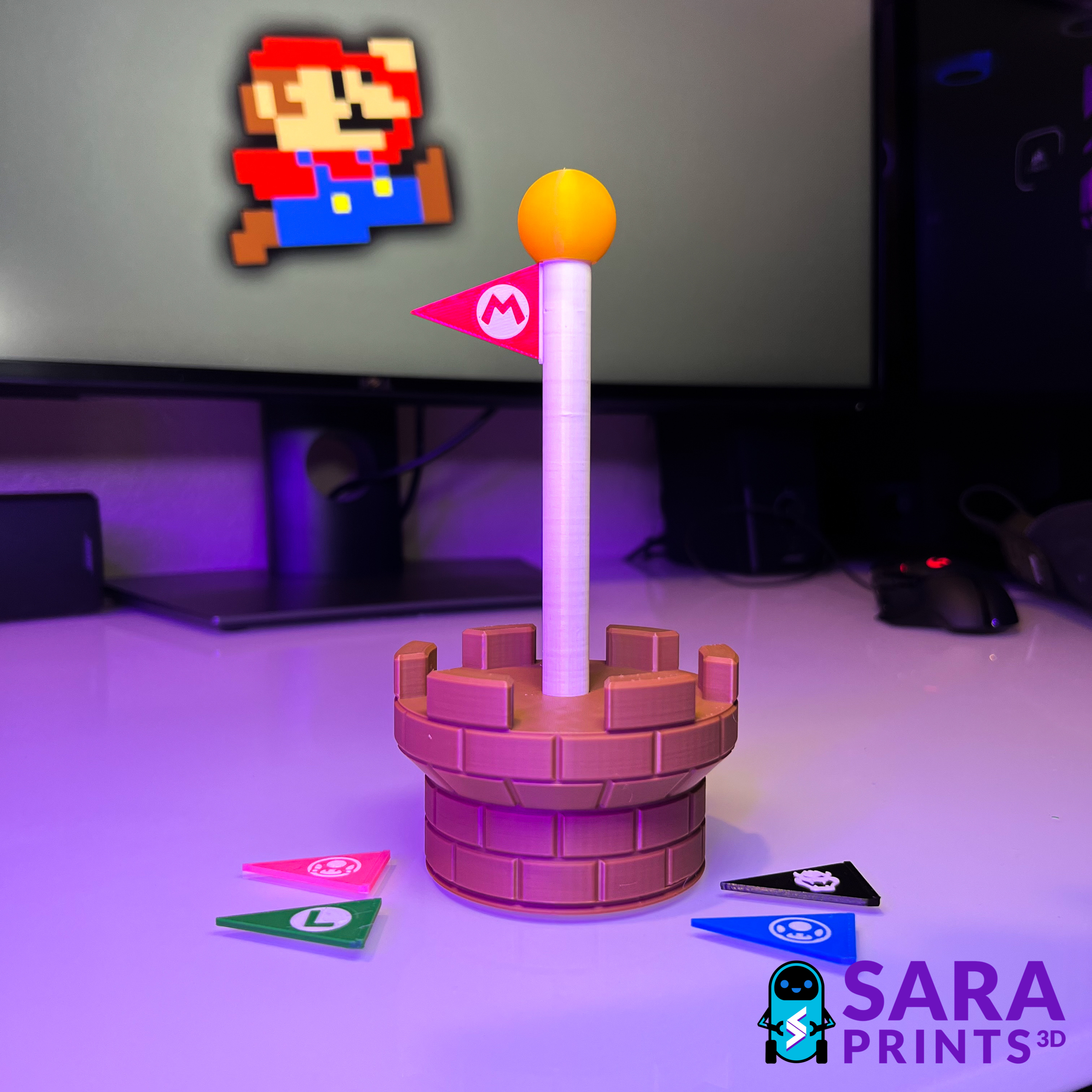 SUPER MARIO GOAL POLE - 5 FLAGS