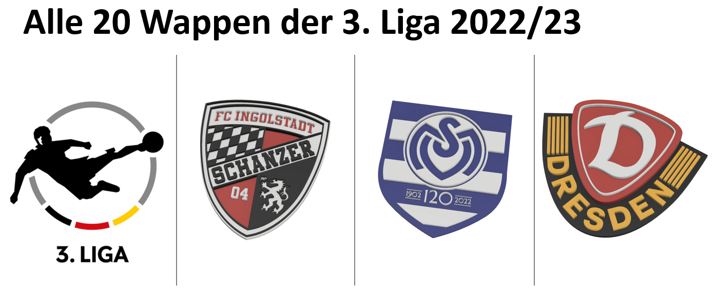3. Liga - alle 20 Vereinswappen 2023/24