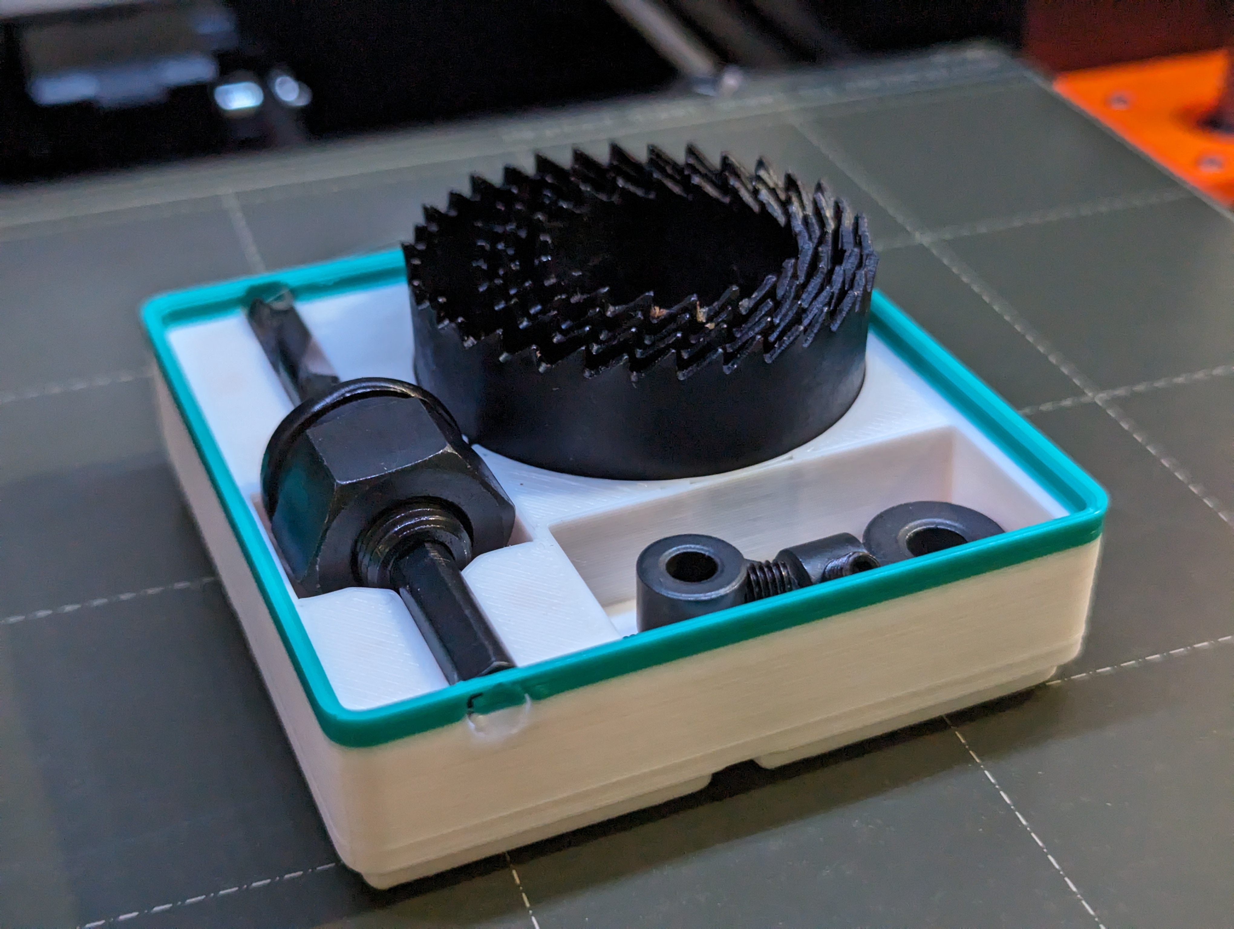Gridfinity Hole Saw Holder Plus Catch Bin