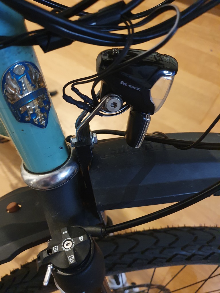 Light support for suspended fork with SKS mudguard