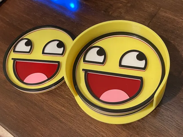 Awesome Face Drink Coaster Set with holder (color change)