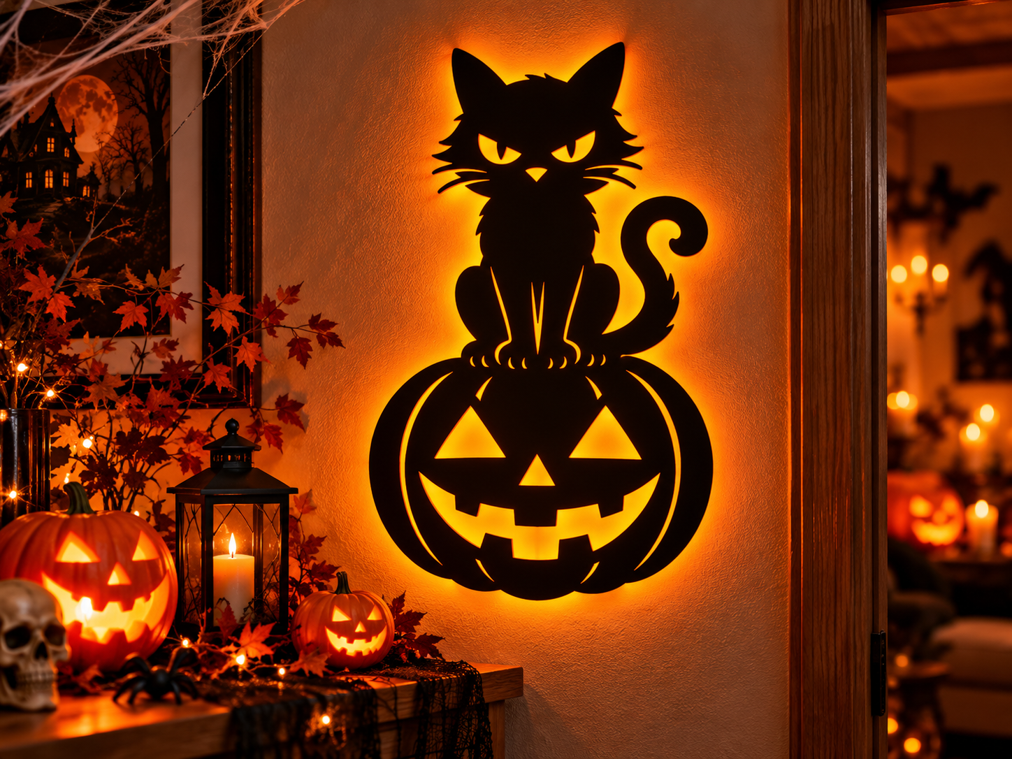 Black Cat on Pumpkin Halloween Wall Art – Spooky Jack O’ Lantern
